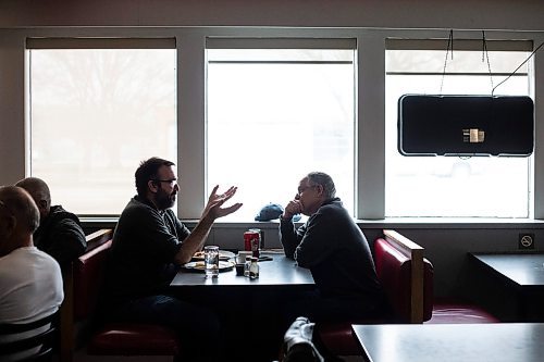 MIKAELA MACKENZIE / WINNIPEG FREE PRESS

Sean Hogan (left) and Marcel Desilets eat breakfast on the last day before closing at Sal&#x573; on Main Street in the North End in Winnipeg on Monday, April 24, 2023.

Winnipeg Free Press 2023.