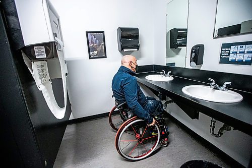 MIKAELA MACKENZIE / WINNIPEG FREE PRESS

Peter Tonge, Arts Accessibility Network of Manitoba&#x573; main auditor, assesses the washrooms at the Platform art gallery in Winnipeg on Wednesday, April 26, 2023. The organization has started to release the findings of its accessibility audits for local art and music venues.For Eva story.

Winnipeg Free Press 2023.