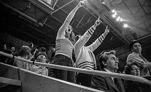 Dave Johnson / Winnipeg Free Press files
Fans cheer during the game at the Winnipeg Arena.
On Monday, May 14, 1973,&#xa0;the Portage Terriers clinched the Centennial Cup, beating the Pembroke Lumber Kings (Ont.) 4-2 in the fifth game of the series at Winnipeg Arena.
See Mike Sawatzky story