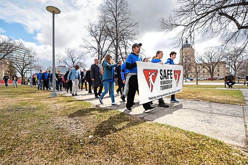 RUTH BONNEVILLE / WINNIPEG FREE PRESS 

Local  SAFE Workers of Tomorrow Leaders&#x560;Walk 

Members and supporters of Safe Work hold Leaders' Walk down Broadway to Memorial Park where a memorial ceremony was held on the National Day of morning  for workers who died on the job Friday.

April 28th, 2023