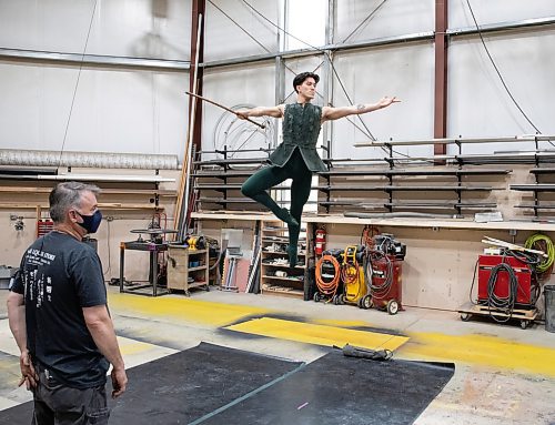 JESSICA LEE / WINNIPEG FREE PRESS

Royal Winnipeg Ballet dancer Liam Saito, who plays Peter Pan in RWB&#x2019;s upcoming production of Peter Pan, practices flying April 29, 2023 in a warehouse in the Exchange District in preparation for his role. Harold Christensen (left) the flying expert, coaches Saito.


Reporter: Jen Zoratti