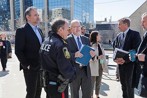 RUTH BONNEVILLE / WINNIPEG FREE PRESS 
Local - bail reform
Justice Minister Kelvin Goertzen announces enhanced bail and intensive supervision changes with Winnipeg Police Chief Danny Smyth, outside Woodsworth Building Monday. 
May 1st, 2023