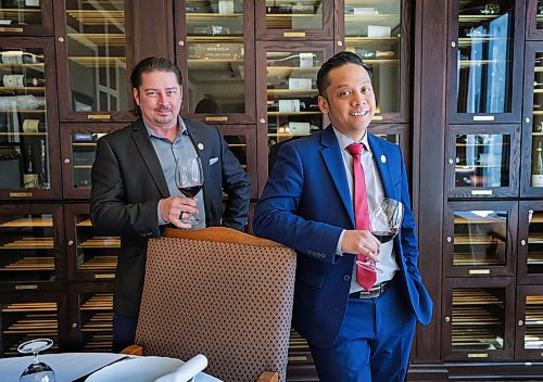 RUTH BONNEVILLE / WINNIPEG FREE PRESS 

ENT - wine

Portrait of Sean Dolenuck (left)  and Domer Rafael (blue),  Canadian Association of Professional Sommeliers, Manitoba chapter at The Manitoba Club Monday. 

Story on the organizers behind MB Sommelier Week, which runs May 9-16 and is a week of tastings etc. both for somms and the public. It will be for next Saturday&#x2019;s Uncorked.
 
See Ben's story. 
May 1st, 2023