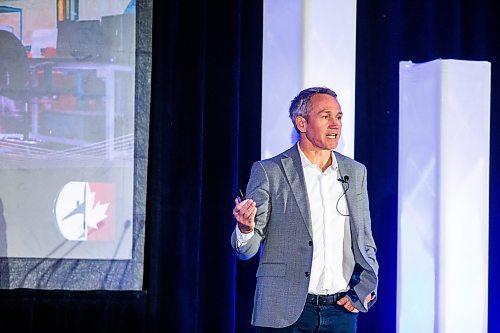 MIKAELA MACKENZIE / WINNIPEG FREE PRESS
 
Lewis Prebble, head of the airlines and fleet division  of StandardAero, speaks at the Aerospace Manufacturing and MRO conference at the RBC Convention Centre in Winnipeg on Wednesday, May 3, 2023. For Martin story.

Winnipeg Free Press 2023.