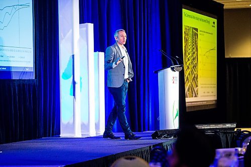 MIKAELA MACKENZIE / WINNIPEG FREE PRESS
 
Lewis Prebble, head of the airlines and fleet division  of StandardAero, speaks at the Aerospace Manufacturing and MRO conference at the RBC Convention Centre in Winnipeg on Wednesday, May 3, 2023. For Martin story.

Winnipeg Free Press 2023.