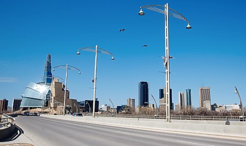 Mike Deal / Winnipeg Free Press
Then/Now
The Downtown skyline taken from the esplanade Riel with the Provencher Bridge in the foreground.
230503 - Wednesday, May 03, 2023.