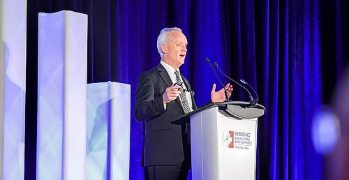 RUTH BONNEVILLE / WINNIPEG FREE PRESS 

BIZ - Boeing

Photos of Charles &quot;Duff&quot; Sullivan, president of Boeing Canada, speaking at the Aerospace Manufacturing and MRO conference at the convention centre Tuesday. 

Martin Cash  | Business Reporter/ Columnist

May 3rd,, 2023