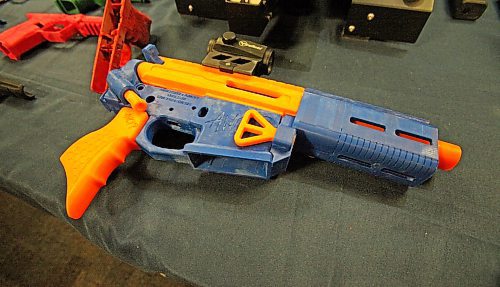A 3D-printed AR-15 rifle in colours that look near identical to Nerf toy guns seized by Winnipeg police in March. ERIK PINDERA/WINNIPEG FREE PRESS