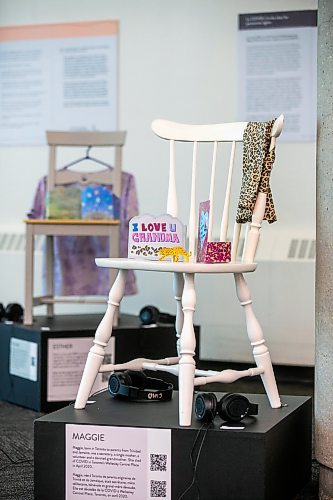 MIKAELA MACKENZIE / WINNIPEG FREE PRESS
 
Maggie&#x573; chair in the COVID in the House of Old exhibit at Millennium Library in Winnipeg on Thursday, May 4, 2023. For arts story.

Winnipeg Free Press 2023.