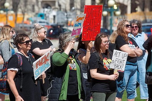 Mike Deal / Winnipeg Free Press
Dozens rally on the steps of the Manitoba Legislative building Thursday on issues of safe injection sites, better healthcare for houseless people.
See Malak Abas story
230504 - Thursday, May 04, 2023.
