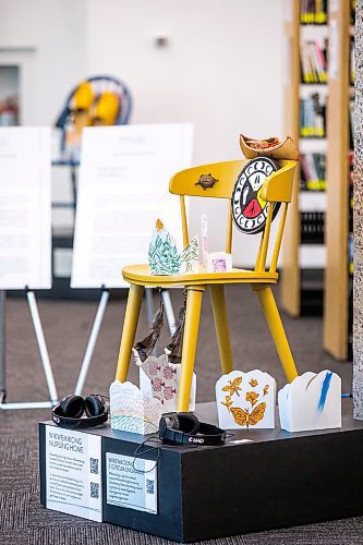 MIKAELA MACKENZIE / WINNIPEG FREE PRESS
 
The Wikwemikong Nursing Home chair in the COVID in the House of Old exhibit at Millennium Library in Winnipeg on Thursday, May 4, 2023. For arts story.

Winnipeg Free Press 2023.