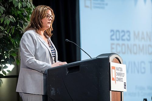 MIKAELA MACKENZIE / WINNIPEG FREE PRESS
 
Premier Heather Stefanson speaks at the Manitoba Chambers of Commerce 2023 Manitoba Economic Summit at the Victoria Hotel in Winnipeg on Friday, May 5, 2023. For Carol story.

Winnipeg Free Press 2023.