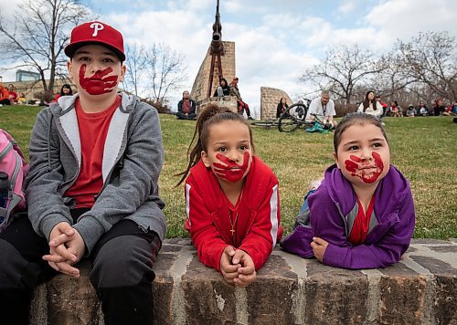JESSICA LEE / WINNIPEG FREE PRESS

From left to right: Brendan Sumka, Shianna Burling and Shania Sumka are photographed at the Forks for a walk to remember Missing and Murdered Indigenous Women and Girls and Two-Spirited Peoples. Hundreds gathered at The Forks May 5, 2023 to march to the Legislative Building for National Day of Awareness of Missing and Murdered Indigenous Women and Girls and Two-Spirited Peoples.

Reporter: Gabby Piche