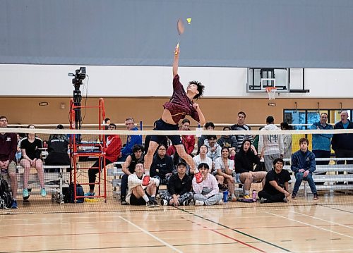 JESSICA LEE / WINNIPEG FREE PRESS

High school badminton player Evan Chen, 18, from St. Paul’s High School is photographed May 6, 2023 at Sport For Life Centre during a finals match against Takashi Kisaku, 17 (not pictured).

Reporter: Taylor Allen