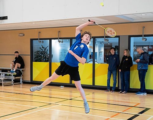 JESSICA LEE / WINNIPEG FREE PRESS

High school badminton player Jack Bausman is photographed during a mixed doubles match with partner Jayci Best (not pictured) May 6, 2023 at Sport For Life Centre.

Reporter: Taylor Allen