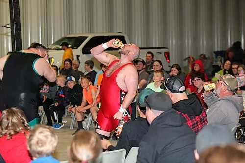 (Canadian Strong Style) Rob Stardom chugs a beer during a CWE Central Canadian Championship match that took place midway through the promotion's Saturday evening show at the Riverdale Community Centre. This Canadian Wrestling's Elite event was put together to help raise money for local groups like the Rivers Legion, the Rivers High School Hockey Association and the Rivers Firefighter Association. (Kyle Darbyson/The Brandon Sun)