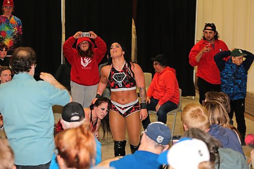 Tessa Blanchard takes opponent Riea Von Slasher to the outside during the main event of Canadian Wrestling's Elite's recent show in Rivers on Saturday evening. (Kyle Darbyson/The Brandon Sun)