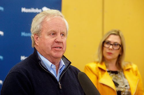 Mike Deal / Winnipeg Free Press
United Way Winnipeg&#x2019;s For Every Family Working Group chairman Dave Johnston speaks during the announcement by Families Minister Rochelle Squires that the government is renewing its commitment to match up to $4.5 million in donations made to the United Way Winnipeg&#x2019;s For Every Family initiative and it says it will also provide $510,000 towards 211 Manitoba operations, a 24-hour service that acts as a virtual family resource centre, Monday afternoon at the Acorn Family Place, 202-222 Furby Street.
230508 - Monday, May 08, 2023.