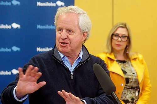 Mike Deal / Winnipeg Free Press
United Way Winnipeg&#x2019;s For Every Family Working Group chairman Dave Johnston speaks during the announcement by Families Minister Rochelle Squires that the government is renewing its commitment to match up to $4.5 million in donations made to the United Way Winnipeg&#x2019;s For Every Family initiative and it says it will also provide $510,000 towards 211 Manitoba operations, a 24-hour service that acts as a virtual family resource centre, Monday afternoon at the Acorn Family Place, 202-222 Furby Street.
230508 - Monday, May 08, 2023.