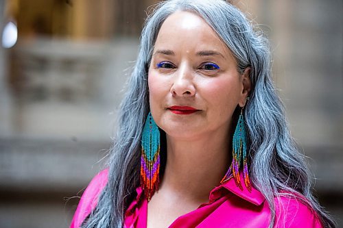 MIKAELA MACKENZIE / WINNIPEG FREE PRESS
 
NDP MLA Nahanni Fontaine poses for a photo wearing Women Helping Women Beadwork earrings at the Manitoba Legislative Building in Winnipeg on Monday, May 8, 2023. For Kevin story.

Winnipeg Free Press 2023.