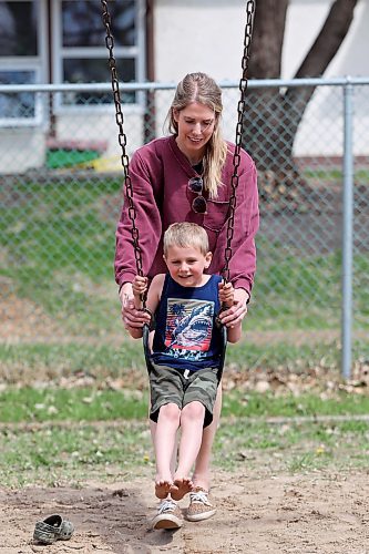 09052023
Five-year-old Jones Isaak swings at a park in Rivers, Manitoba while getting pushed by his mom Janae on a warm Tuesday.
(Tim Smith/The Brandon Sun)