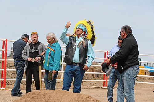 Waywayseecappo First Nation Chief Murray Clearsky takes part in a Thursday afternoon sod turning ceremony at the site of the community's new conference centre located just north of Brandon. Murray and other Waywayseecappo councillors mixed dirt together with tobacco to ensure that the construction of this building will go smoothly. (Kyle Darbyson/The Brandon Sun)