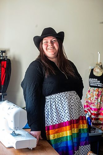 MIKAELA MACKENZIE / WINNIPEG FREE PRESS
 
Marlena Muir, founder of Metis Superstar Designs, poses for a photo in her home where she makes contemporary ribbon skirts in Selkirk on Wednesday, May 10, 2023. For Dave story.

Winnipeg Free Press 2023.