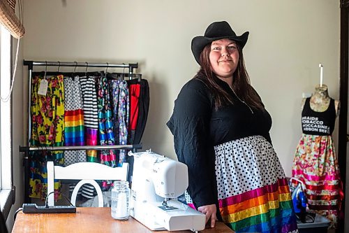 MIKAELA MACKENZIE / WINNIPEG FREE PRESS
 
Marlena Muir, founder of Metis Superstar Designs, poses for a photo in her home where she makes contemporary ribbon skirts in Selkirk on Wednesday, May 10, 2023. For Dave story.

Winnipeg Free Press 2023.