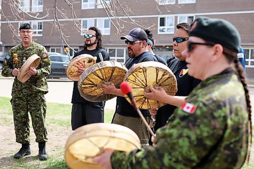 11052023
Drummers perform a song prior to the Moose Hide Campaign Walk to End Violence in Brandon on a hot Thursday. The walk aimed at taking action to end violence against women and children was organized by 
the Brandon Urban Aboriginal People&#x2019;s Council and Assiniboine Community College. The Moose Hide Campaign began in B.C. as an indigenous-led campaign to engage men and boys in ending violence towards women and children. 
(Tim Smith/The Brandon Sun)
