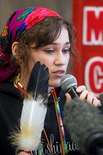 Mike Deal / Winnipeg Free Press
Cambria Harris, 22, the daughter of Morgan Harris, during a discussion about the feasibility study regarding Prairie Green and the next steps in the search.
The Assembly of Manitoba Chiefs hold a press conference &quot;in partnership&quot; with Long Plain First Nation and the families of Rebecca Contois, Morgan Harris and Marcedes Myran to announce the completion of the landfill search feasibility study regarding Prairie Green and discuss the next steps at the Wyndham Garden Hotel, Long Plain First Nation, 460 Madison Street, Friday afternoon.
230512 - Friday, May 12, 2023.