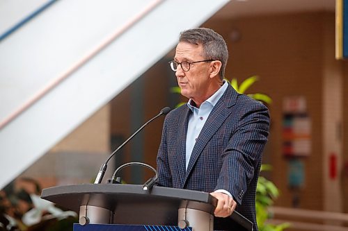 Mike Deal / Winnipeg Free Press
Mark Chipman, executive chairman, True North Sports and Entertainment, speaks during the event.
True North Real Estate Development announces its plan to re-develop Portage Place into a &#x201c;campus for health, wellness and neighbourhood services&#x201d; during an event attended by Premier Stefanson, Mark Chipman, executive chairman, True North Sports and Entertainment, Jim Ludlow, president, True North Real Estate Development, and Lanette Siragusa, CEO, Shared Health Friday morning in the mall&#x2019;s atrium.
230512 - Friday, May 12, 2023.