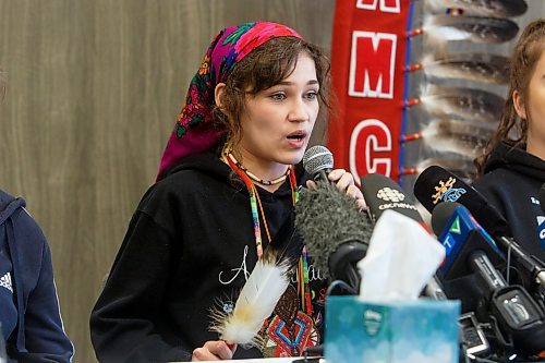 Mike Deal / Winnipeg Free Press
Cambria Harris, 22, the daughter of Morgan Harris, during a discussion about the feasibility study regarding Prairie Green and the next steps in the search.
The Assembly of Manitoba Chiefs hold a press conference &quot;in partnership&quot; with Long Plain First Nation and the families of Rebecca Contois, Morgan Harris and Marcedes Myran to announce the completion of the landfill search feasibility study regarding Prairie Green and discuss the next steps at the Wyndham Garden Hotel, Long Plain First Nation, 460 Madison Street, Friday afternoon.
230512 - Friday, May 12, 2023.