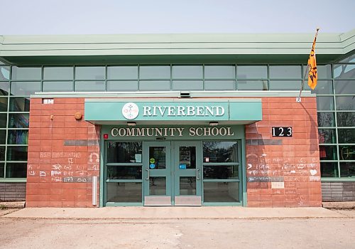 JESSICA LEE / WINNIPEG FREE PRESS

The exterior of Riverbend Community School is photographed May 16, 2023. Over the weekend, a Pride flag was torn down. A missing brick on the left side of the school can be seen.

Reporter: Carol Sanders