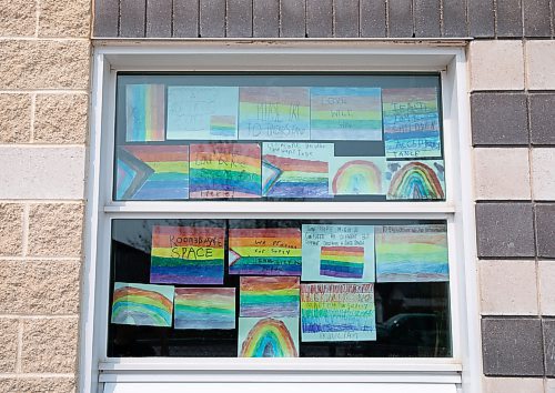 JESSICA LEE / WINNIPEG FREE PRESS

The exterior of Riverbend Community School is photographed May 16, 2023. Over the weekend, a Pride flag was torn down. School administration put up a new pride flag on the inside of the school, as close as they could to the torn down flag. Students also put up their drawings of flags on Monday as a response.

Reporter: Carol Sanders