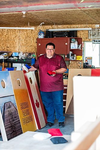 MIKAELA MACKENZIE / WINNIPEG FREE PRESS 
Steve Olson, owner of the Royal Canadian Cornhole Company, makes high-quality cornhole game boards in his home shop in Ste. Anne.