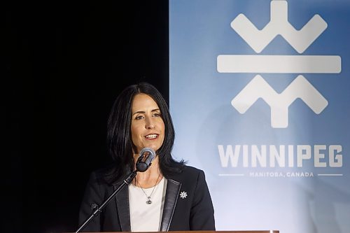 Mike Deal / Winnipeg Free Press
Dayna Spiring, President &amp; CEO, Economic Development Winnipeg, at her final AGM as EDW President &amp; CEO Wednesday morning. 
230517 - Wednesday, May 17, 2023.