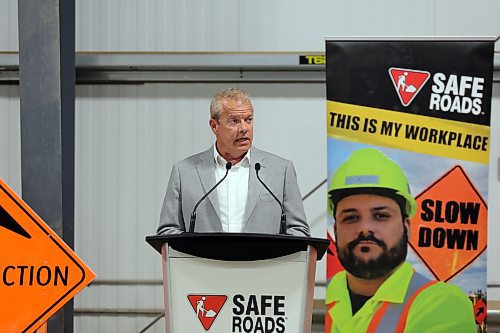 Sean Scott, executive director of the Construction Safety Association of Manitoba, speaks during the launch of the annual SAFE Roads campaign to spread awareness about worker and driver safety in Brandon on Thursday. (Michele McDougall/The Brandon Sun)