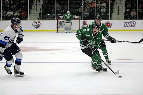 Portage Terriers forward Ryan Botterill controls the puck during Friday's game against the Steinbach Pistons at the Centennial Cup at Stride Place in Portage la Prairie. (Photos by Lucas Punkari/The Brandon Sun)