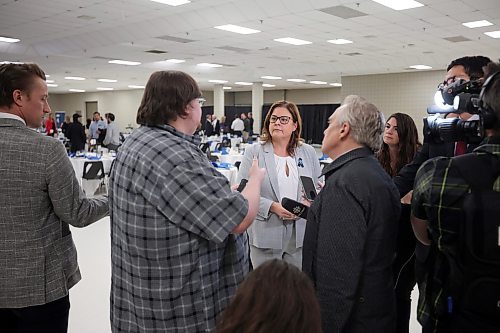 18052023
Manitoba Premier Heather Stefanson speaks to members of the media after her state of the province address during the Brandon Chamber of Commerce Luncheon at the Keystone Centre on Thursday. 
(Tim Smith/The Brandon Sun)