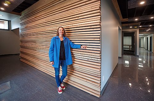 Mike Deal / Winnipeg Free Press
Donna McAlpine, co-owner of Balance Management, at the building, 65 Dewdney Ave, they are revitalizing in Point Douglas. 
230518 - Thursday, May 18, 2023.