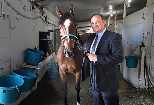 RUTH BONNEVILLE / WINNIPEG FREE PRESS 

SPORTS - Downs

Portrait of  Darren Dunn, Downs CEO, with racing horse named Kickalittlebooty, for story on the opening day at Assiniboia Downs Monday.  


George Williams story. 

May 19th,, 2023