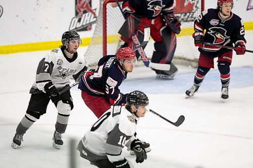 BROOK JONES / WINNIPEG FREE PRESS
The Brooks Bandits (AJHL) defeat the Battlefords North Stars (SJHL) 4-1 to claim the 2023 Centennial Cup at Stride Place in Portage la Prairie, Man., Sunday, May 21, 2023. Pictured: Brooks defenceman Sam Court (No. 37), who is from Winnipeg, Man., plays in the Centennial Cup championships game. 