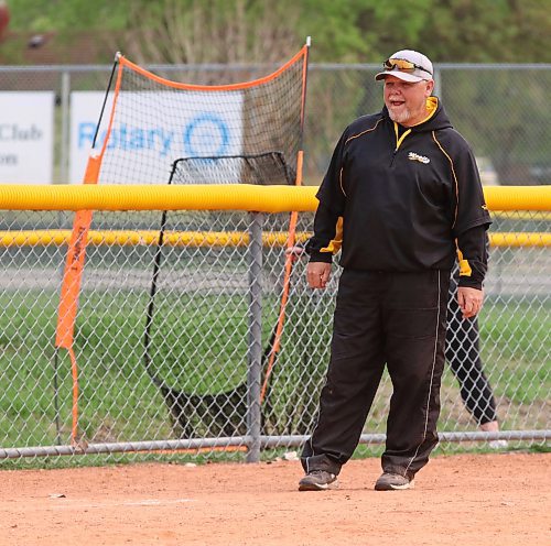 Westman Magic U17 head coach Faron Asham watches the action during a game against the Winnipeg Lightning at Ashley Neufeld Softball Complex in Manitoba Premier Softball League action on Sunday, May 21, 2023. (Perry Bergson/The Brandon Sun)