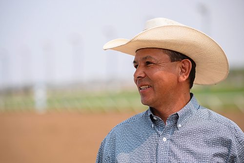 Mike Sudoma/Winnipeg Free Press
Organizer Vernon Stick Antoine at the Indian Horse Relay race held at the Assiniboia Downs Monday afternoon
May 22, 2023