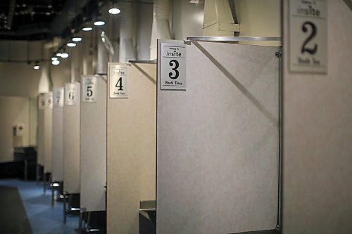 Inside the injection room at Insite, a facility for safe consumption of drugs, on East Hastings in Vancouver, Monday, April 17, 2023. (Trevor Hagan / Winnipeg Free Press)