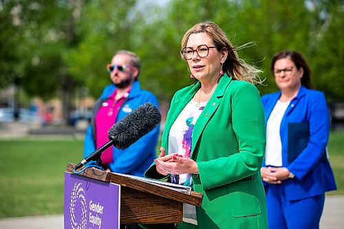 MIKAELA MACKENZIE / WINNIPEG FREE PRESS
 
Families Minister and minister responsible for gender equity Rochelle Squires speaks at an announcement about Pride funding at The Forks on Tuesday, May 23, 2023. 

Winnipeg Free Press 2023.