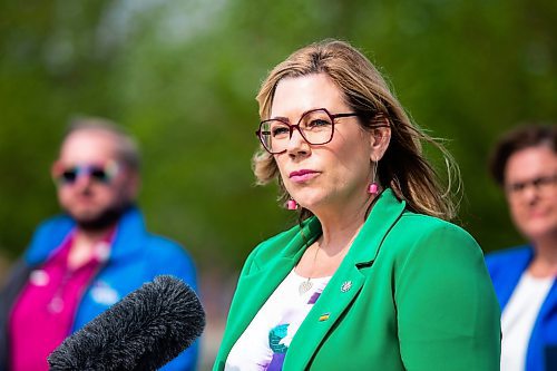 MIKAELA MACKENZIE / WINNIPEG FREE PRESS
 
Families Minister and minister responsible for gender equity Rochelle Squires speaks at an announcement about Pride funding at The Forks on Tuesday, May 23, 2023. 

Winnipeg Free Press 2023.