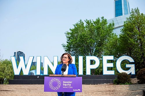 MIKAELA MACKENZIE / WINNIPEG FREE PRESS
 
Premier Heather Stefanson makes an announcement about Pride funding at The Forks on Tuesday, May 23, 2023. 

Winnipeg Free Press 2023.