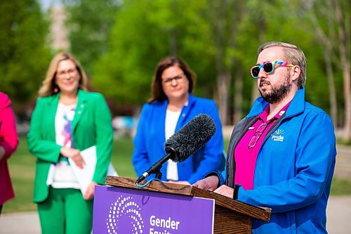 MIKAELA MACKENZIE / WINNIPEG FREE PRESS
 
President of Pride Winnipeg Barry Karlenzig speaks at a funding announcement for Pride at The Forks on Tuesday, May 23, 2023. 

Winnipeg Free Press 2023.