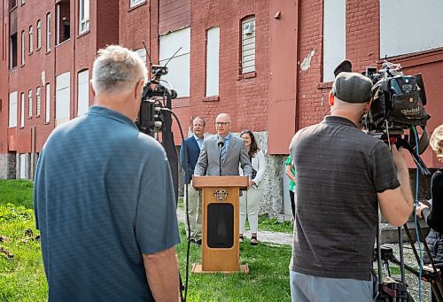 JESSICA LEE / WINNIPEG FREE PRESS

Mayor Scott Gillingham speaks at a press event May 23, 2023 to announce new proposed measures to increase enforcement on derelict or vacant properties at 485 Furby Street. Gillingham is joined by Councillor John Orlikow, Councillor Sherri Rollins and Councillor Cindy Gilroy (not pictured).

Reporter: Joyanne Pursaga